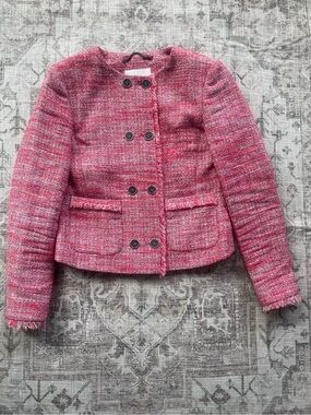 LK Bennett Orson Pink Tweed Double-Breasted Blazer